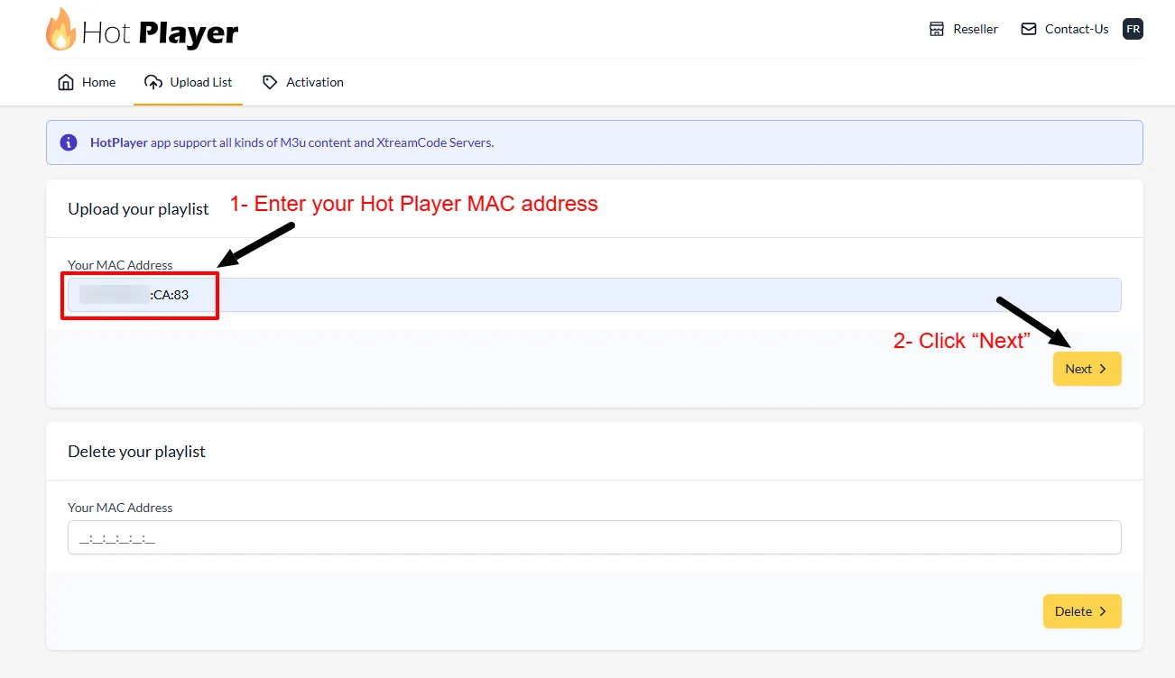 Coller l'URL M3U et enregistrer